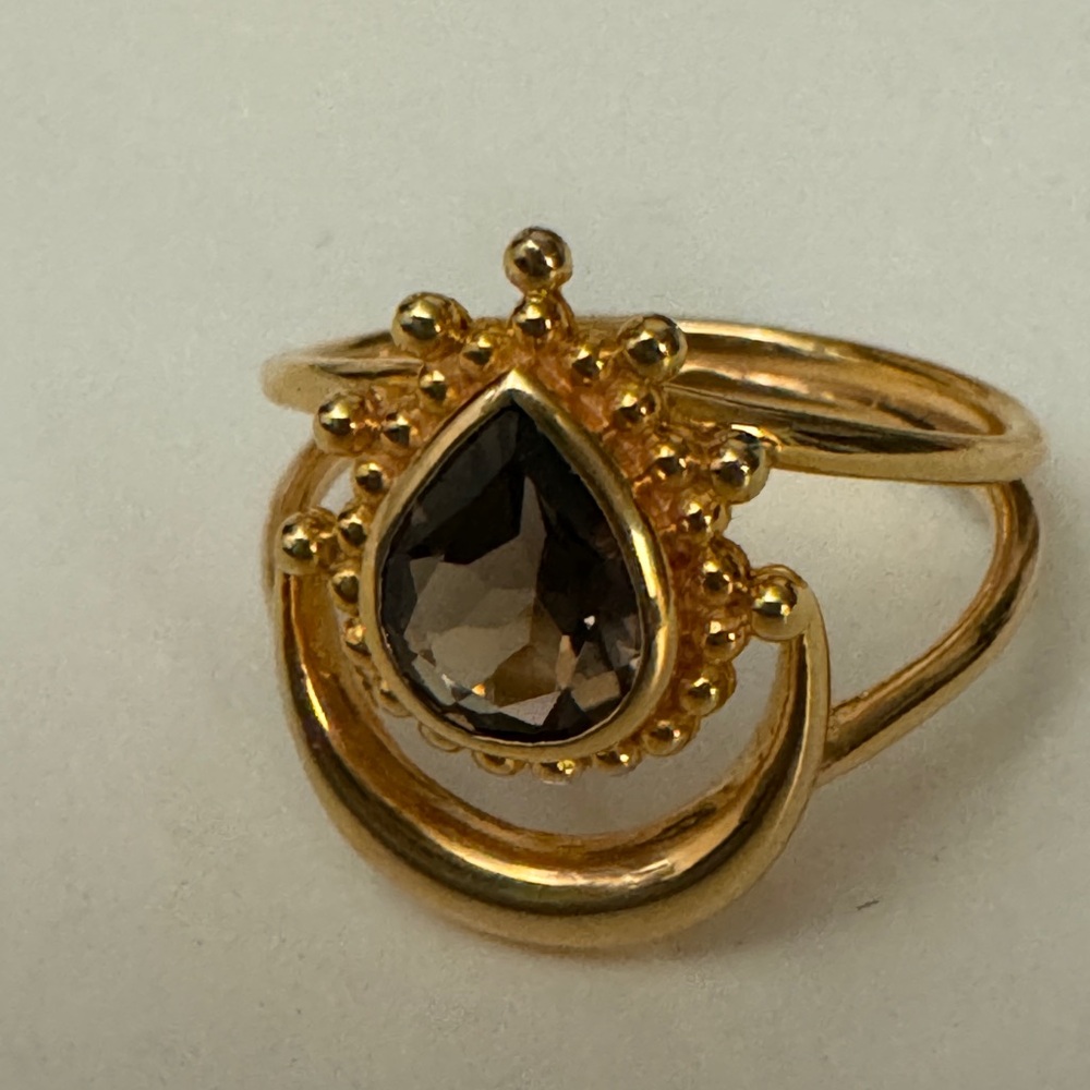 Genuine Smokey Quartz Moon Ring size 8